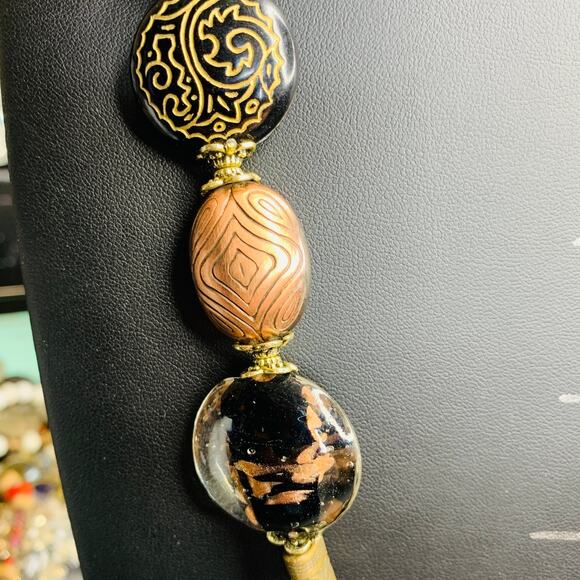 Murano Glass Beaded Statement Necklace Vintage Boho 22" - Picture 3 of 7